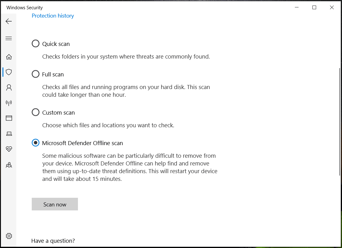 Windows Security Microsoft Defender Offline scan