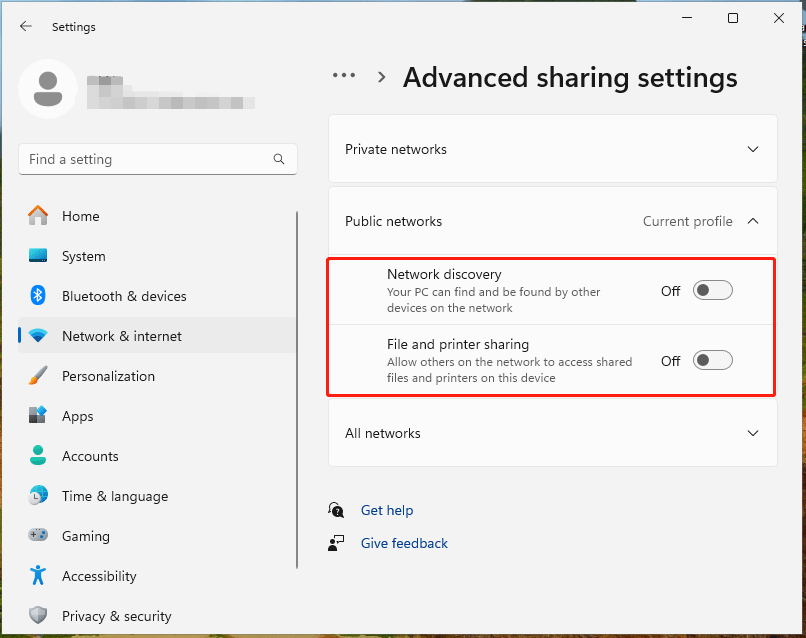 turn on Network discovery and File and printer sharing