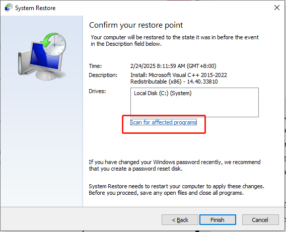 click Scan for affected programs
