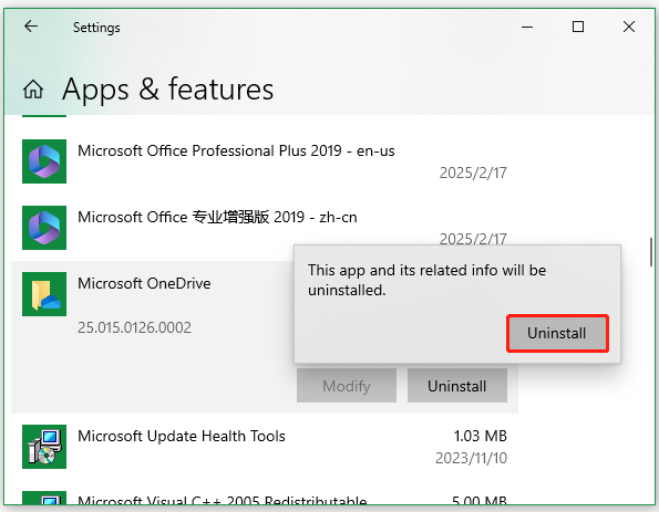 uninstall Microsoft OneDrive