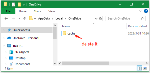 delete OneDrive cache folder