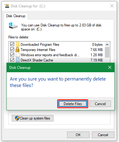 delete files using Disk Cleanup