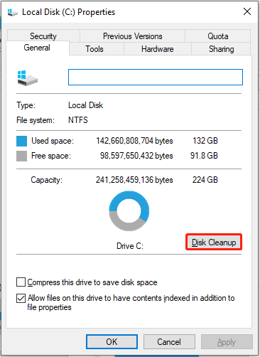 click on Disk cleanup