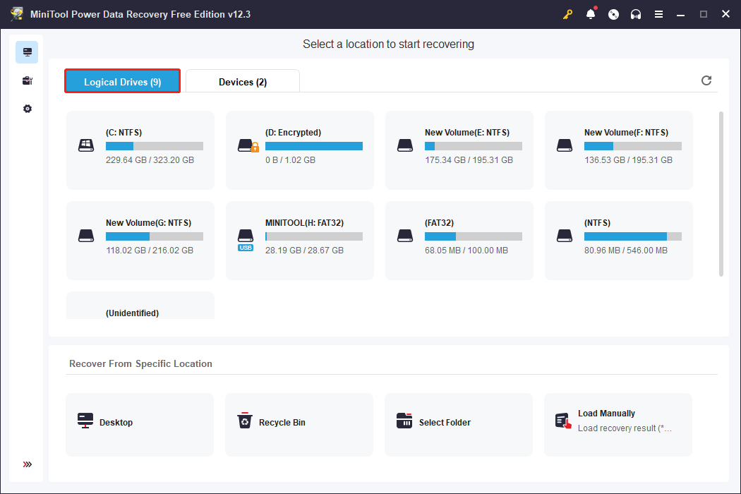 scan the target partition using MiniTool Power Data Recovery