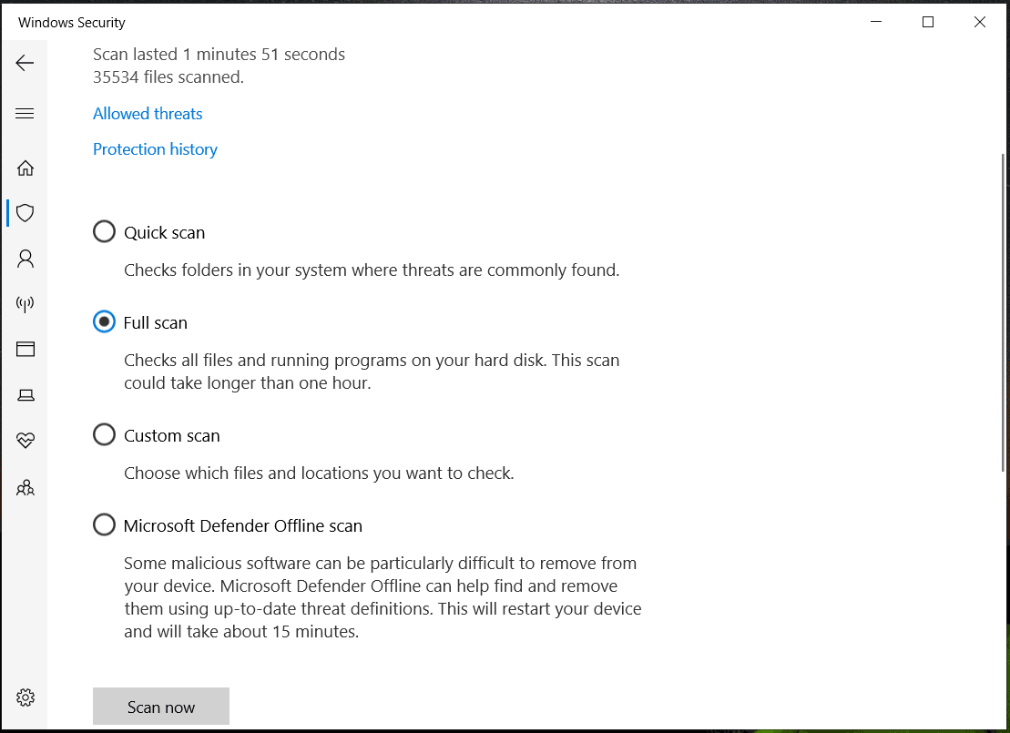 Windows Security run a full scan