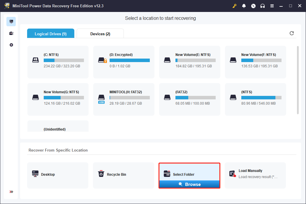 choose a directory to scan via MiniTool Power Data Recovery