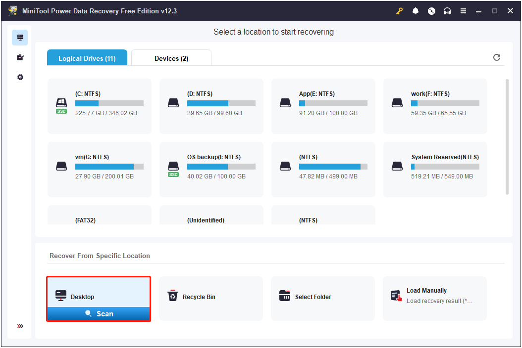 scan the desktop for wanted files in MiniTool Power Data Recovery