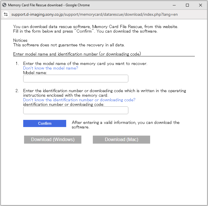 fulfill the SD card information to download Memory Card File Rescue software