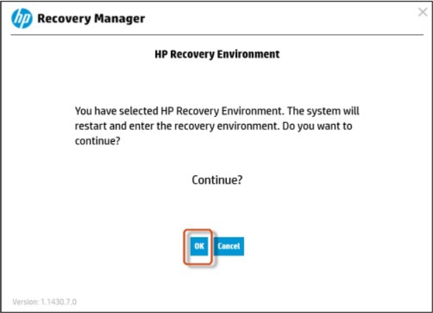 click OK to enter the HP recovery environment