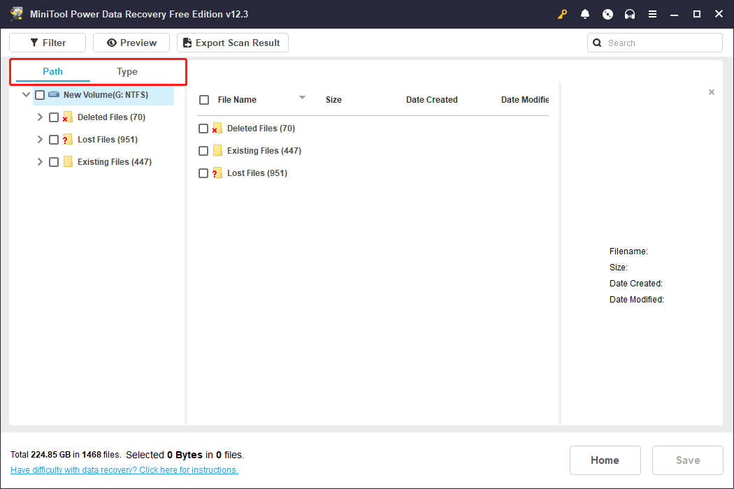 the Path and Type features in MiniTool Power Data Recovery