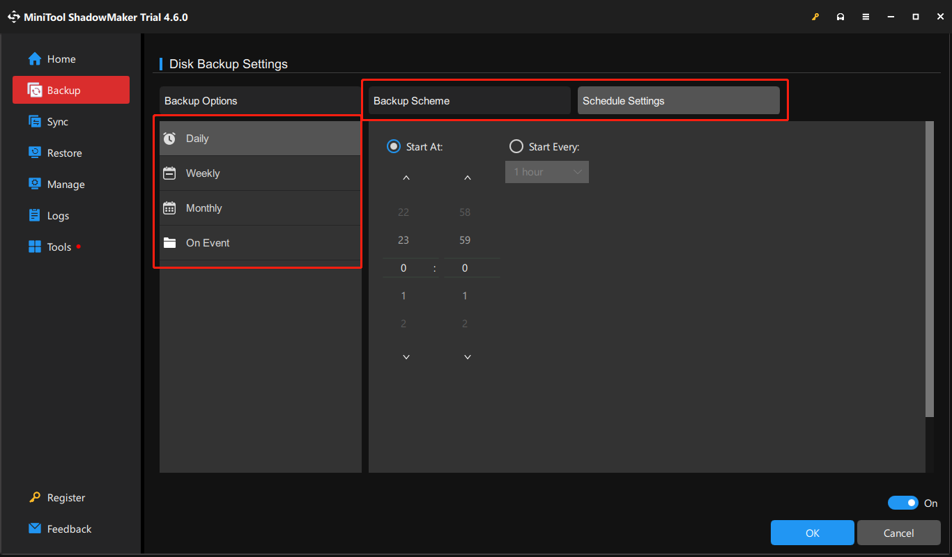 use MiniTool ShadowMaker to back up files