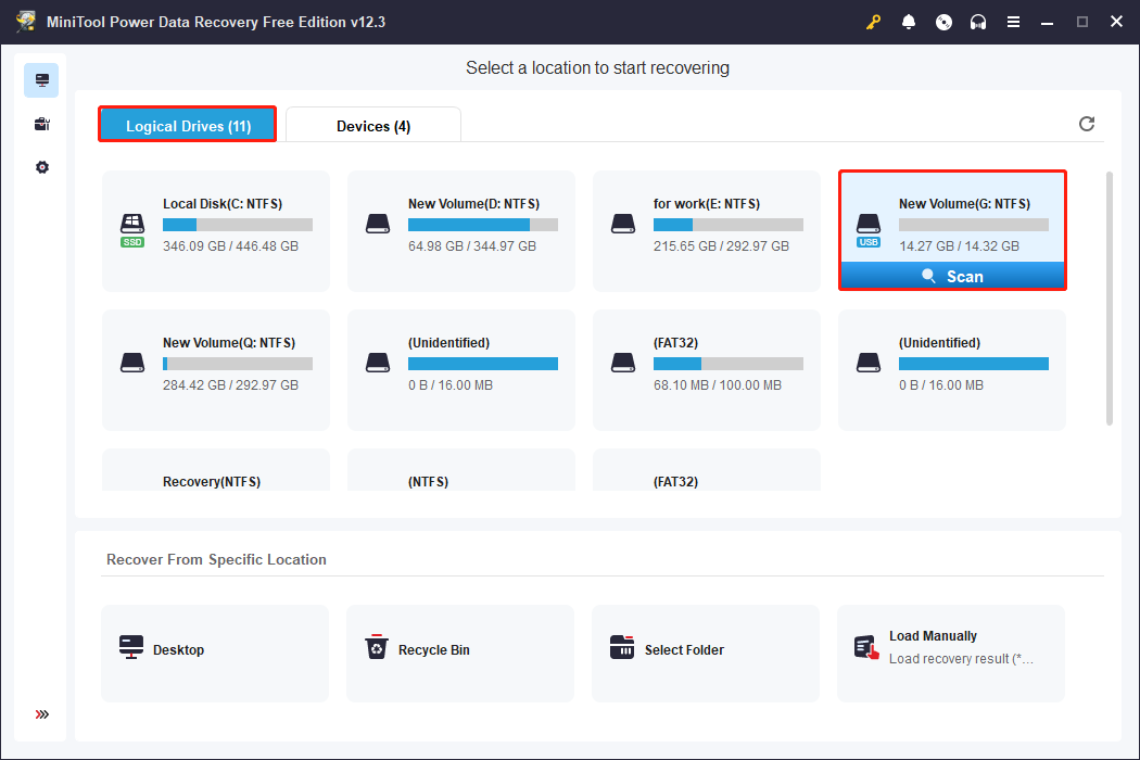 scan the EMTEC USB flash drive using the MiniTool Power Data Recovery