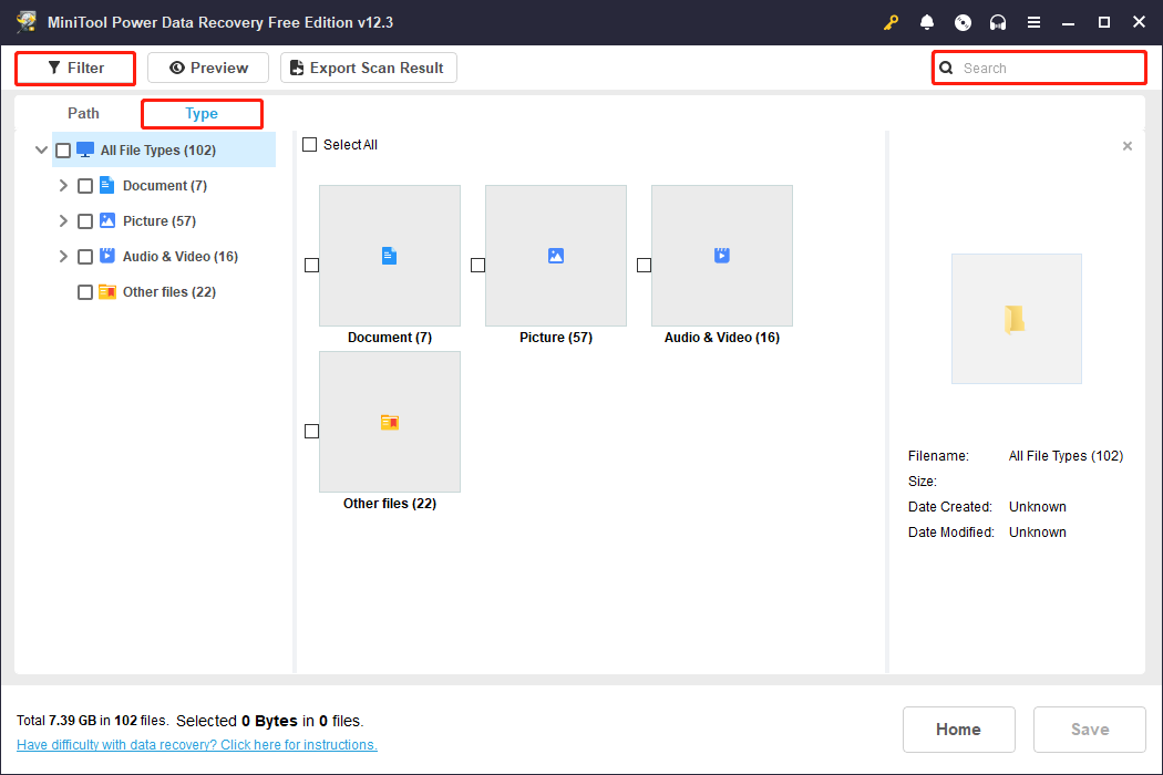 use various features to find files in the MiniTool Power Data Recovery