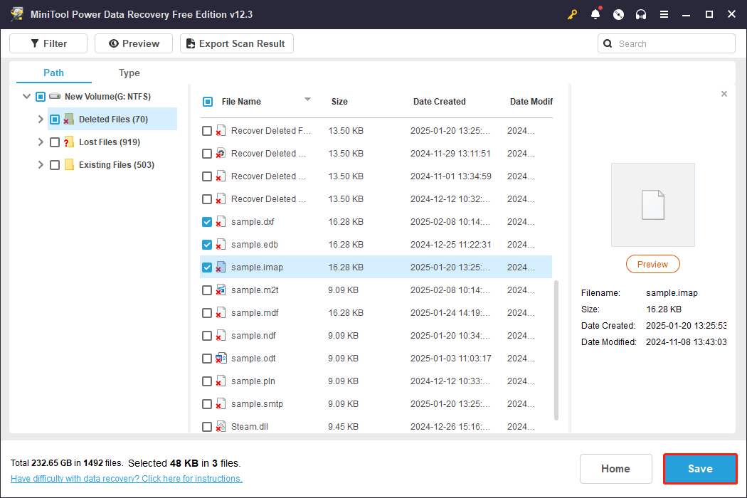 click the Save button to recover ransomware encrypted files via MiniTool Power Data Recovery