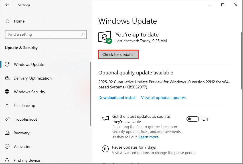 check for new update