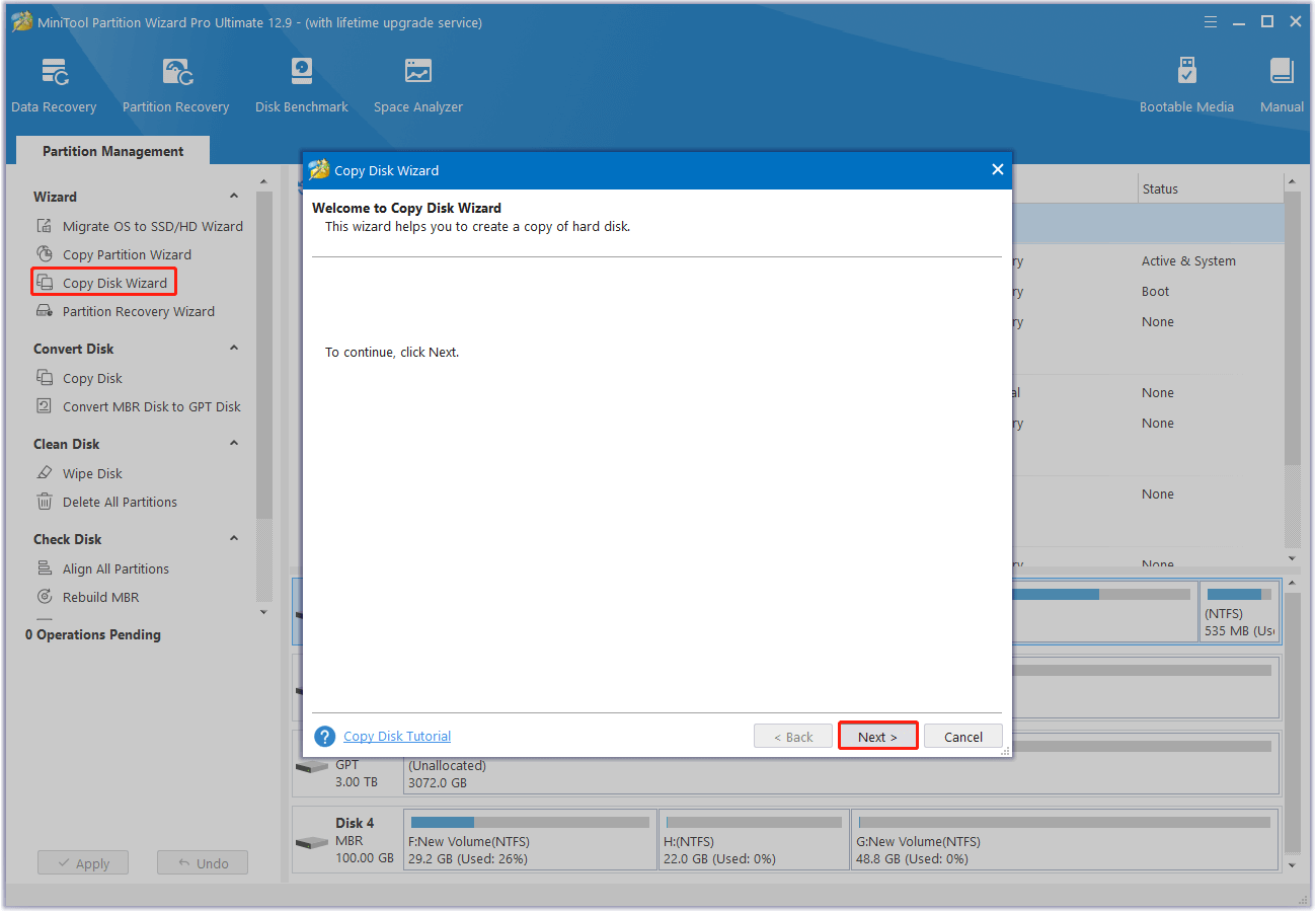 select Copy Disk Wizard and click Next