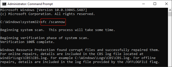 repair corrupted system files using SFC tool