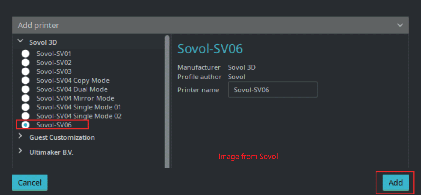 add Sovol printer