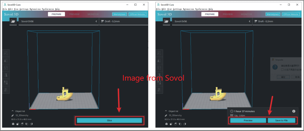 slice in Sovol3D Cura software