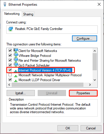 click the Properties button