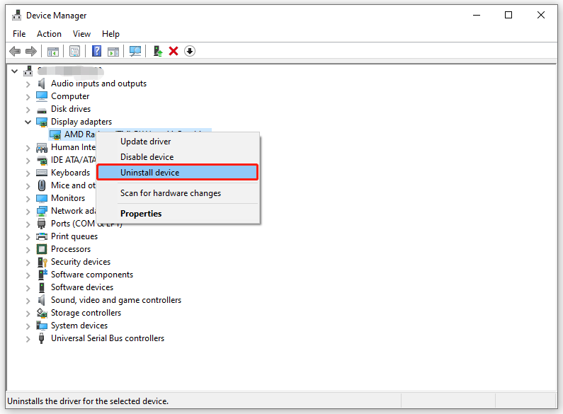 hit Uninstall device