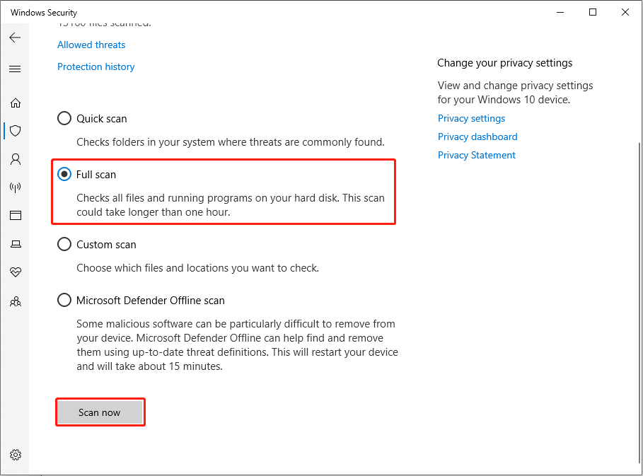 run an antivirus scan using Windows Security
