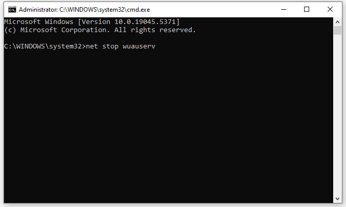 run net stop wuauserv in Command Prompt to stop Windows Update Service