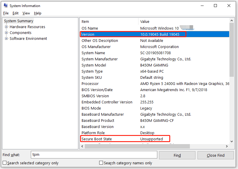 check your Windows version and Secure Boot State