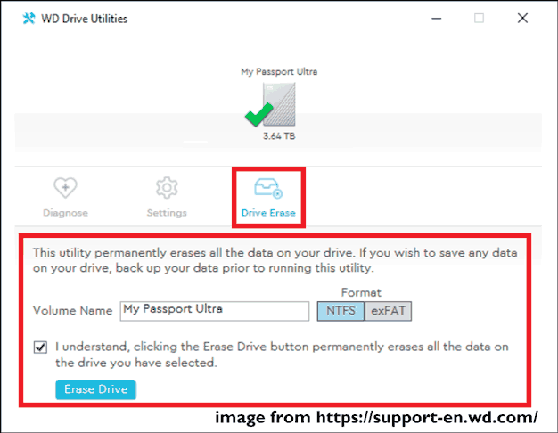 WD Drive Utilities erase drive