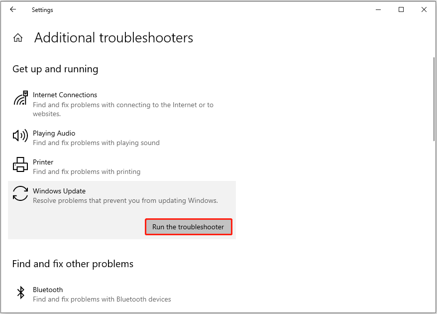 run the Windows Update troubleshooter