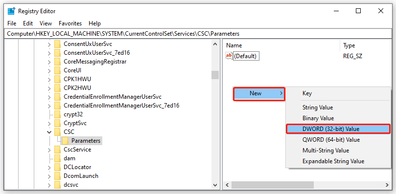 choose DWORD (32-bit) Value