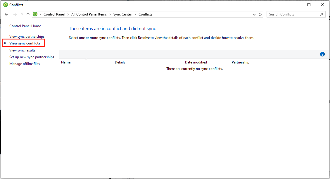 select View sync conflicts