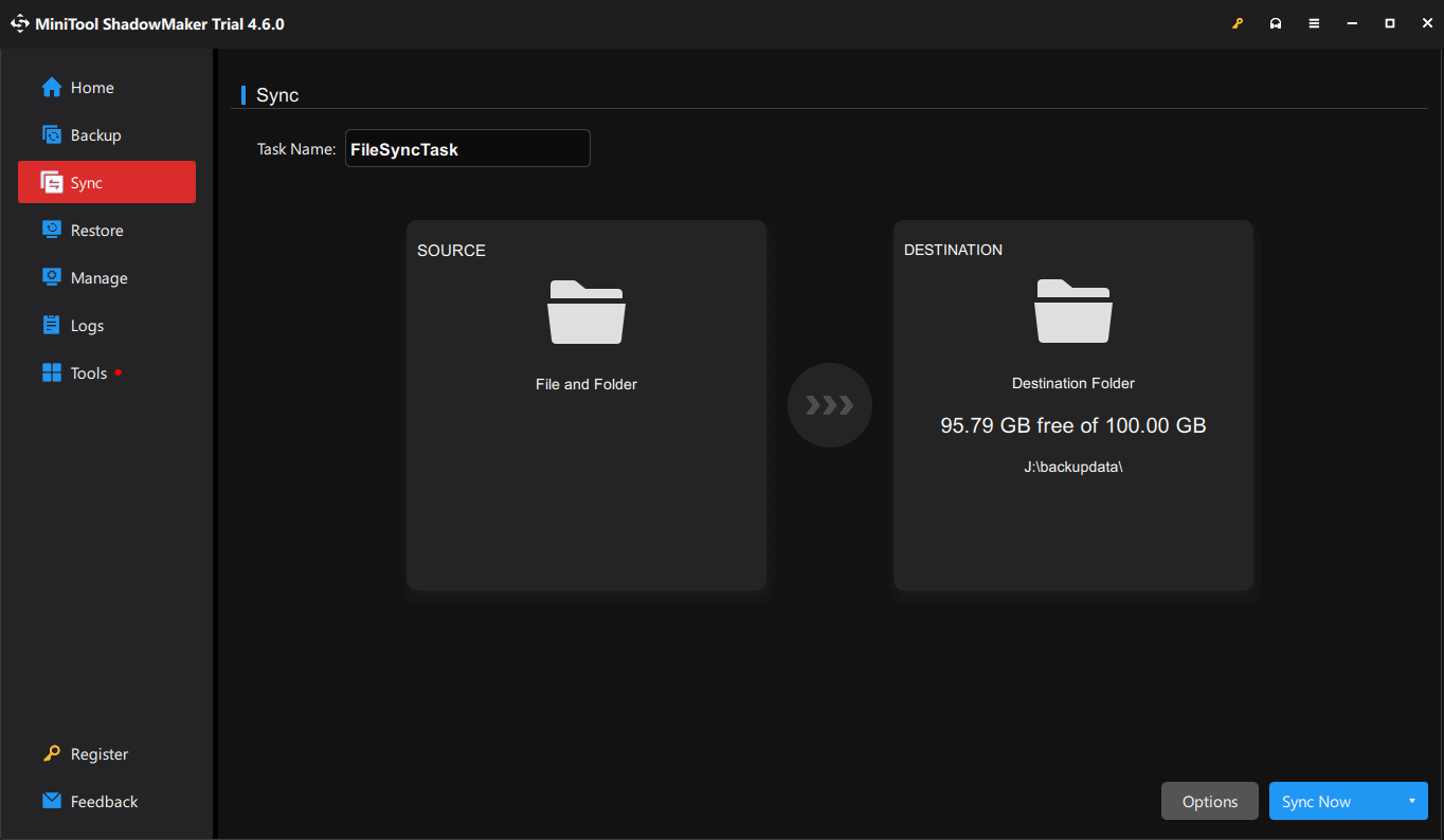 the Sync page of MiniTool ShadowMaker