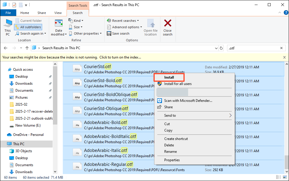 select all the files and choose Install them