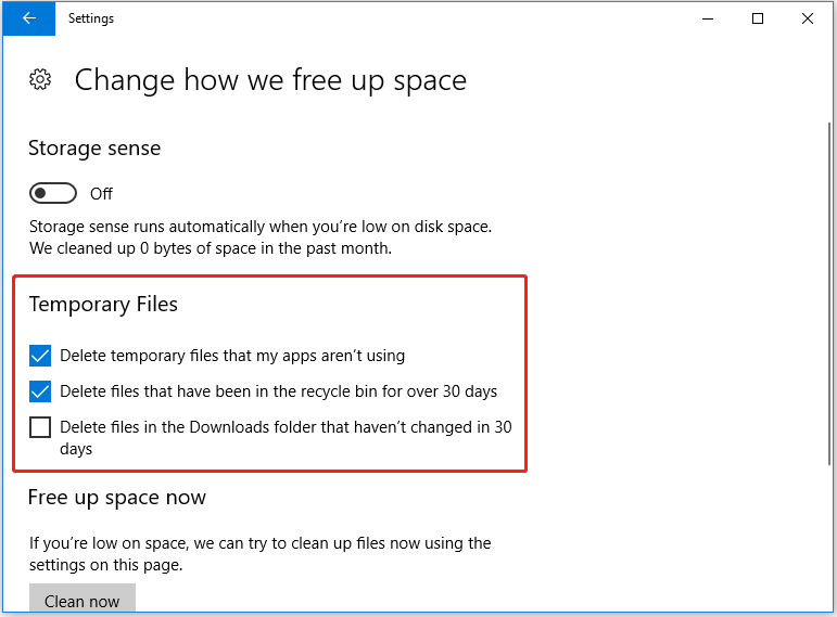 Cambiar la forma en que liberamos espacio en Configuración
