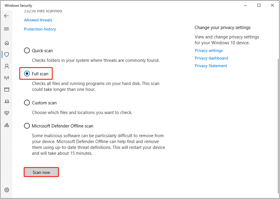 run a full virus scan in Windows Security