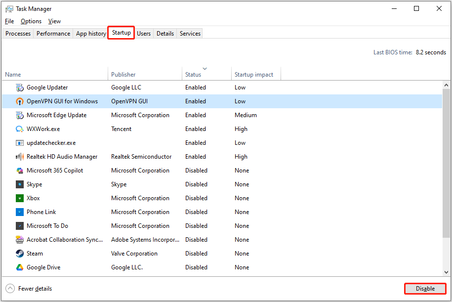 disable the startup program from Task Manager
