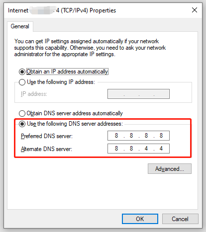change DNS addresses for your current network