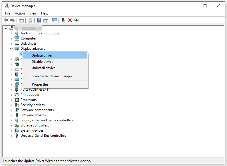 right-click on your graphics card and select update driver