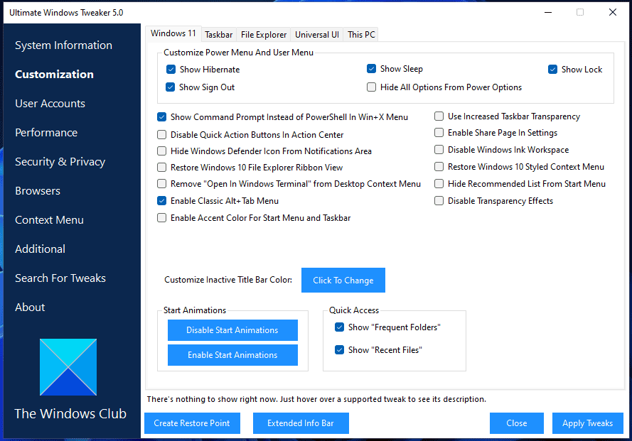 Ultimate Windows Tweaker 5 pour Windows 11