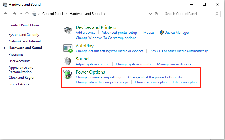 select Power Options