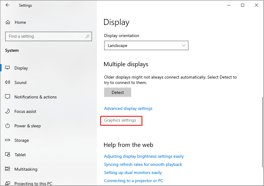 choose Graphics settings via Windows Settings