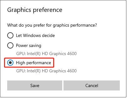 choose the High performance option