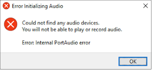 Thông báo lỗi PortAudio nội bộ