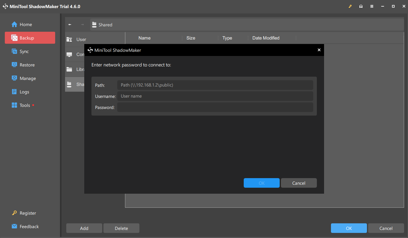 enter access credentials