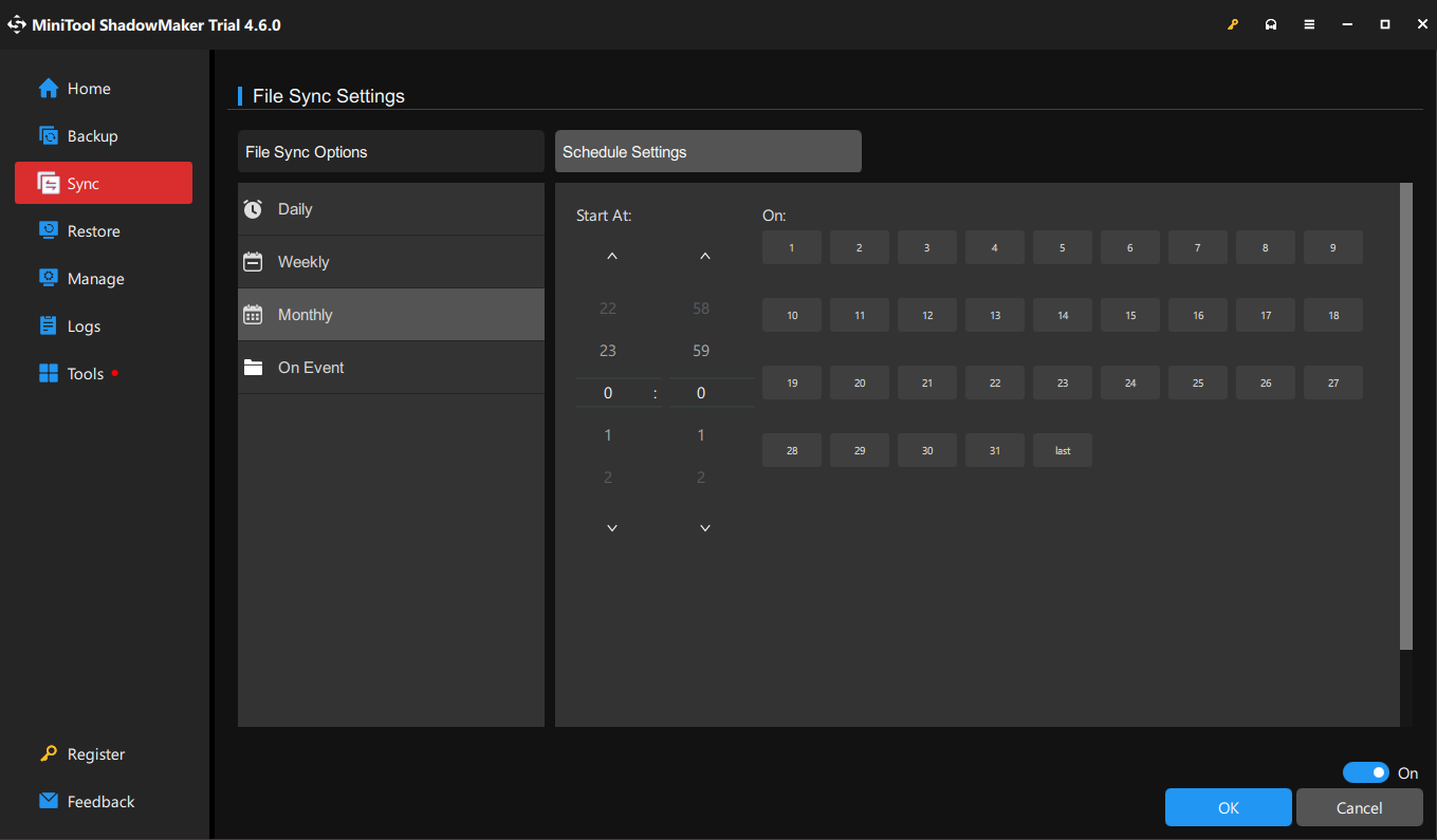 toggle on Schedule Settings