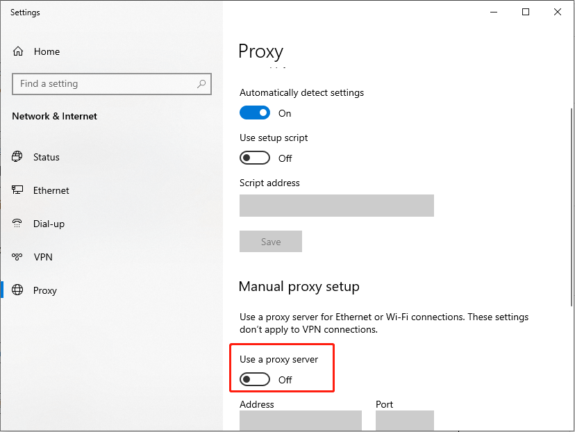 turn off the proxy server