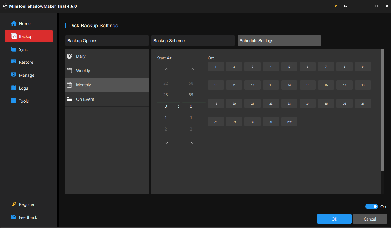 configure a backup interval