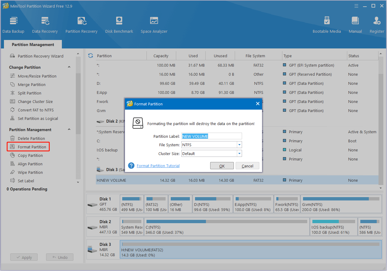 format the drive in MiniTool Partition Wizard