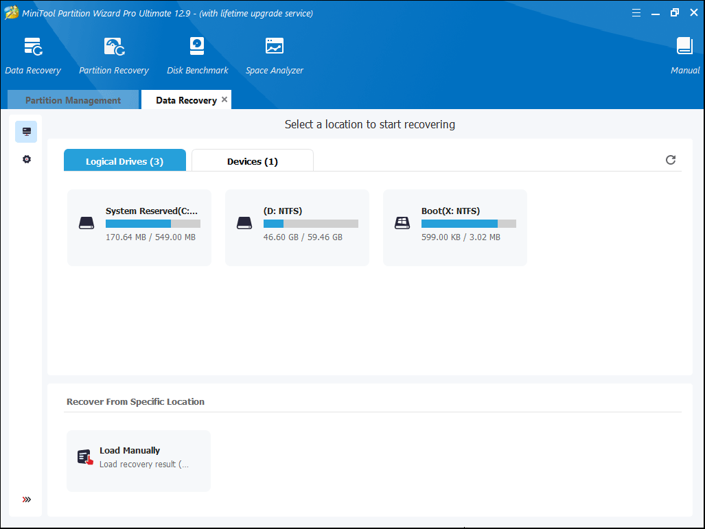 Scegli una partizione per la scansione del recupero dati